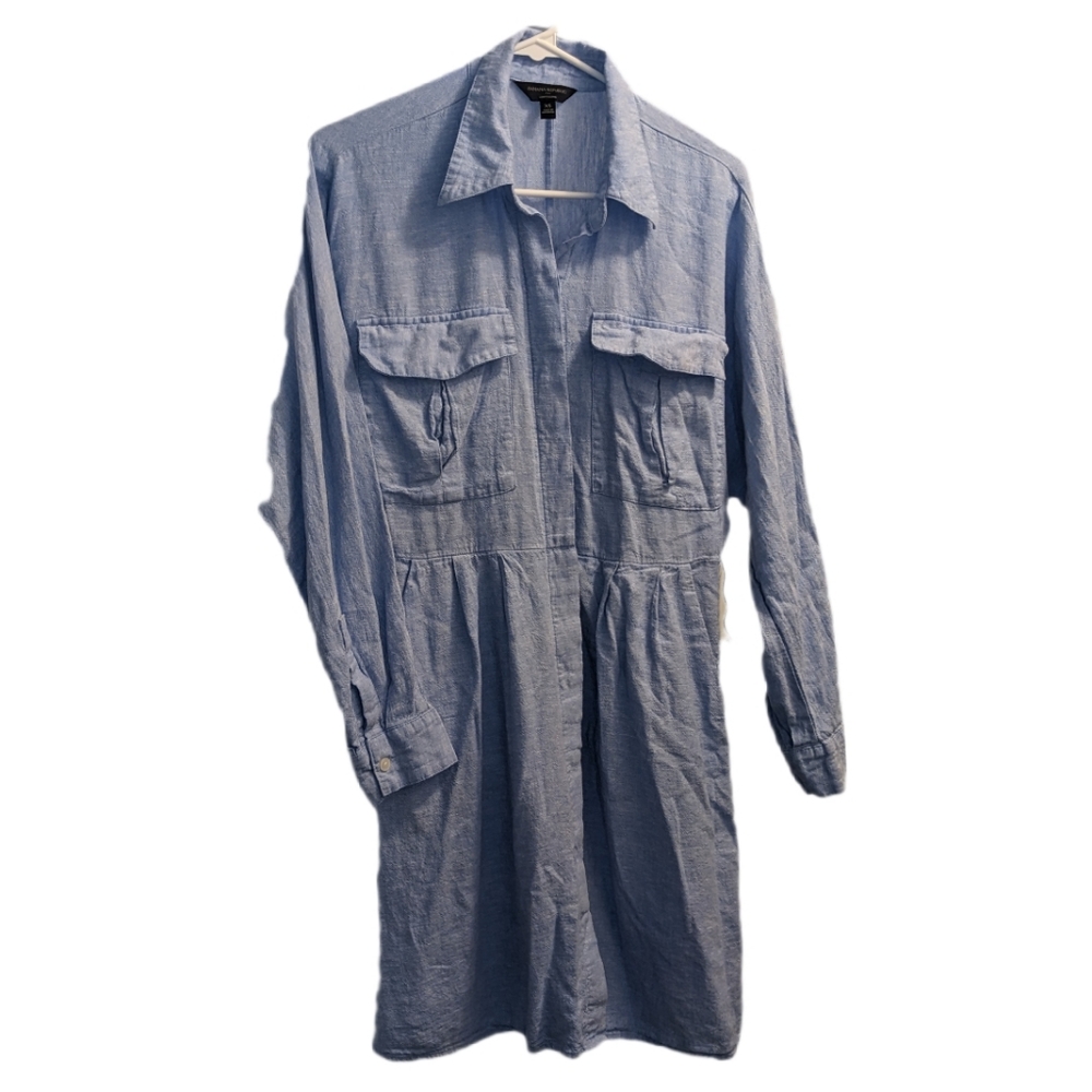 Banana Republic Light Blue Linen Blend Button Down Long Sleeve Shirt Dress XS